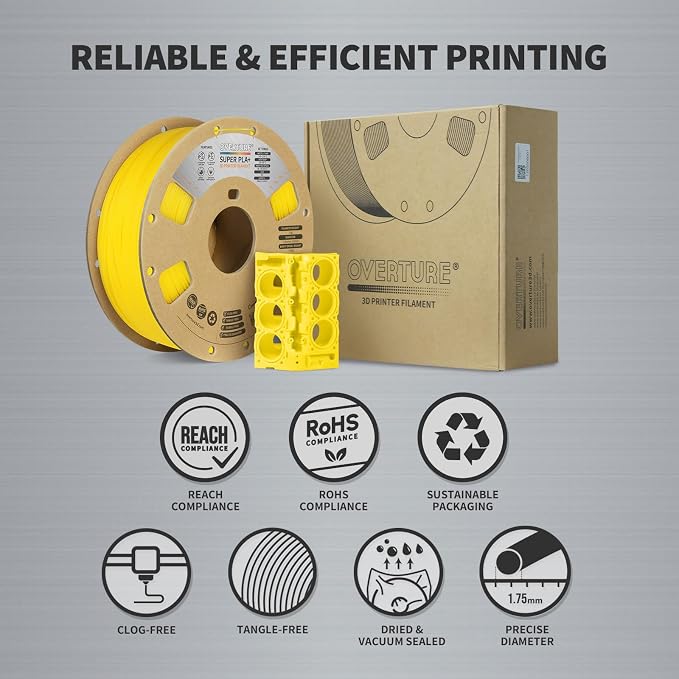 OVERTURE Super PLA+ Filament 1.75mm, Toughness Enhanced PLA Plus, Professional Toughness 3D Printer Filament 1kg (2.2lbs), High Precision +/- 0.02mm (Yellow)