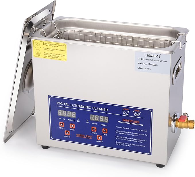 Labasics Ultrasonic Cleaner, Professional All-Purpose Stainless Steel Ultrasonic Washing Device with Digital Display Timer and Heat Control for Laboratory 110V, 6.5L