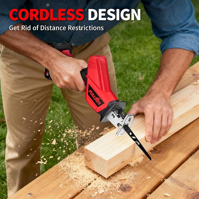 FULLYEA Reciprocating Saw Cordless, 0-3500SPM Variable Speed Reciprocating Saws with 4 Saw Blades, Tool-Free Blade Change, Electric Saws for Metal Wood Plastic Cutting