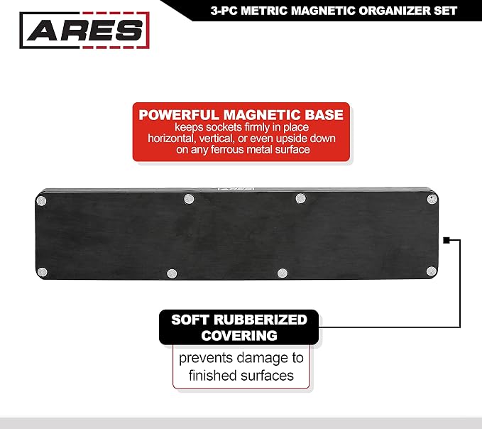ARES 60036-3-Piece Blue Metric Magnetic Socket Organizer Set - Includes 1/4-Inch, 3/8-Inch, and 1/2-Inch Socket Holders - Holds Standard Size and Deep Size Sockets - Keeps Your Tool Box Organized