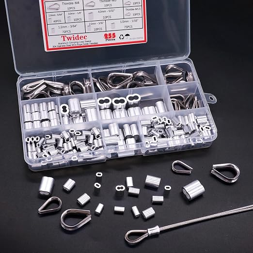 Twidec/Wire Rope Crimping Tool Up to 2.2mm with 160PCS 1/16''Aluminum Crimping Loop Sleeve 255PCS Aluminum Crimping Loop Sleeve and 304 Stainless Steel Wire Rope Cable