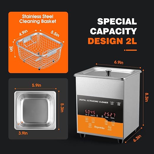 Ultrasonic Cleaner 2L, Digital Ultra Sonic Parts Cleaner with Heater & Timer 40kHz SUS 304 Stainless Steel Lab Sonic Cleaner 110V for Professional Tools,Metal Parts,Jewelry,Eyeglasses