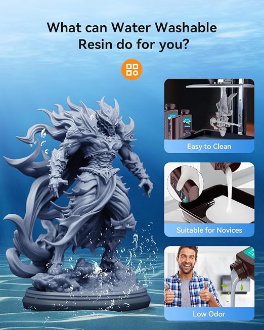 SUNLU 3kg Water Washable 3D Printer Resin, Fast Curing Low Shrinkage, High Precision Photopolymer Resin for LCD/DLP/SLA Printers,395 to 405nm UV Resin, 3000g Grey
