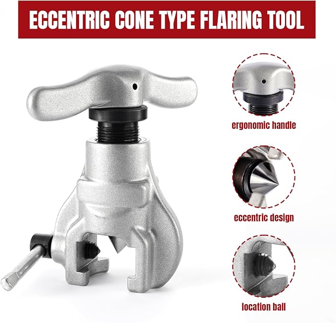 Thorstone 7 Dies Flaring Tool Set| HVAC Flaring Tool Kit | Sizes 3/16" -3/4" |45 Degree Heavy Duty Eccentric Cone Type Set | Extra Adapters a Cutter for 1/8" to 1-1/8" Pipe, a Round Reamer