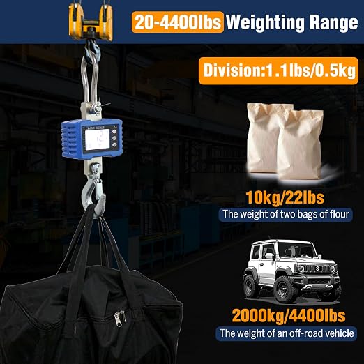 Digital Crane Scale,4410lb/2T Heavy Duty Digital Hanging Scale,Crane Scale Industrial with Remote Control and LCD Screen,High Precision Electronic Weighing Crane Scale for Market,Factory,Construction