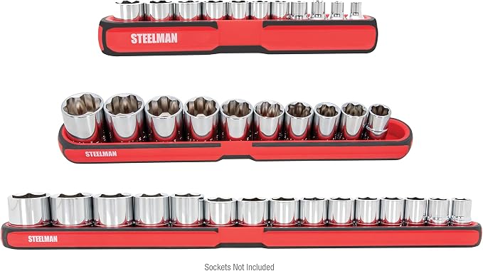 Steelman 3-Piece Magnetic Socket Storage and Parts Accessory Tray Set, Small (6-Inch), Medium (12-Inch), and Large (18-Inch) (75108)