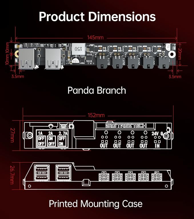 BIGTREETECH Panda Branch Power Expansion Board for Bambu-Lab P1S/P1P/X1C/X1E/A1/A1 Mini 3D Printers, Powering Panda Touch/Panda Knomi/USB Fans/USB Light Strips/AMS/AMS Lite