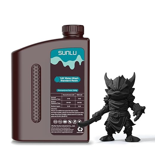 SUNLU 14K Water-Washable Standard Resin 3000g, High Precision for Miniatures, Water-Washable 3D Printer Resin, Fast Curing for LCD/DLP/SLA 3D Printers, 2KG Black