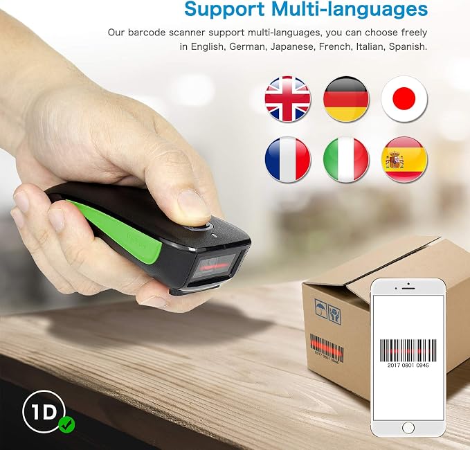 NETUM Mini Barcode Scanner Bluetooth Compatible, Small Portable USB Bar Code Scanner for Inventory, 2.4G Cordless Image Reader for Tablet iPhone iPad Android iOS PC POS (1D-C740-Green)