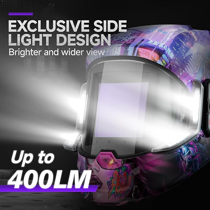 ANDELI Welding Helmet - 180° Panoramic 6 Arc Sensor True Color, Auto Darkening Welding Helmet with Light and Motion Sensing, 2100mAh Rechargeable Battery for TIG/MIG/Cut/Grind MONERCP-LED