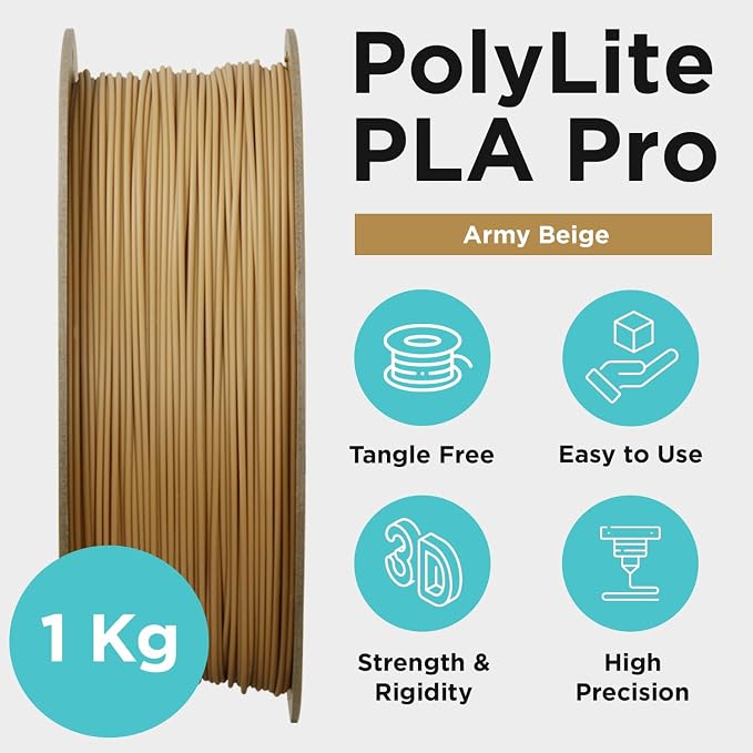Polymaker PLA PRO Filament 1.75mm 1kg, Tough & High Rigidity Army Beige 3D Printing Filament, PolyLite PLA PRO High Speed, Print with Most 3D Printers