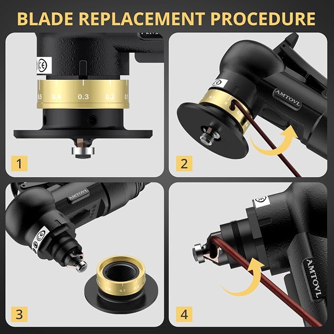 AMTOVL Pneumatic Chamfering Tool - Mini Air Chamfer Tool with 10 C-Angle & 10 R-Angle Blades, 45° 30000 RPM Chamfering Tool for Metal and Wood with 1/4" Air Inlet