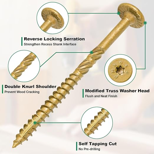 8 Inch Heavy-Duty Outdoor Deck Screws, 300Pcs Star Drive Decking Wood Screws, Rust Resistant Timber Screws for Timber/Log/Landscaping Wood (#14 x 8 Tan)