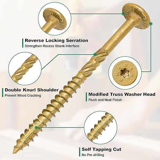 10 Inch Heavy-Duty Outdoor Deck Screws, 50Pcs Star Drive Decking Wood Screws, Rust Resistant Timber Screws for Timber/Log/Landscaping Wood (#14 x 10 Tan)