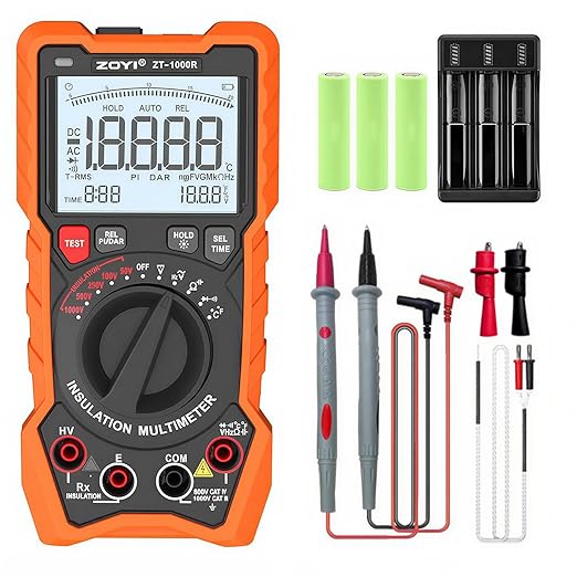 ZOYI ZT-1000R 2 in 1 Megohmmeter Multimeter, Max 1000V with DAR & PI, Insulation Resistance up to 20GΩ, 19999 Counts, AC/DC Diodes Ohm, TRMS, Auto-Ranging, Frequency and Temperature