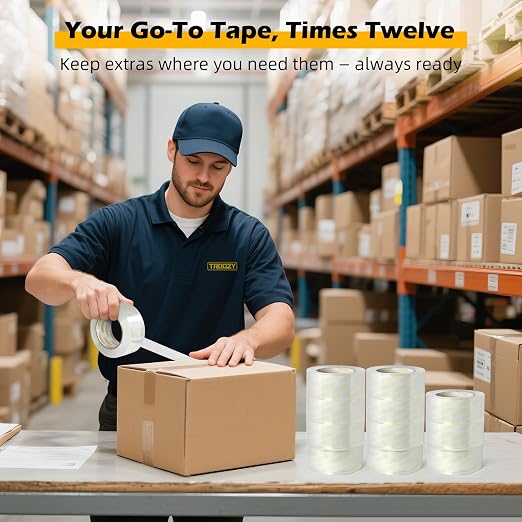 Clear Heavy Duty Packing Tape Refills for Packing Shipping Moving and Storage, 1.85 mil Thick, 1.88 in x 60 yd, 12 Rolls, Total 720 yd