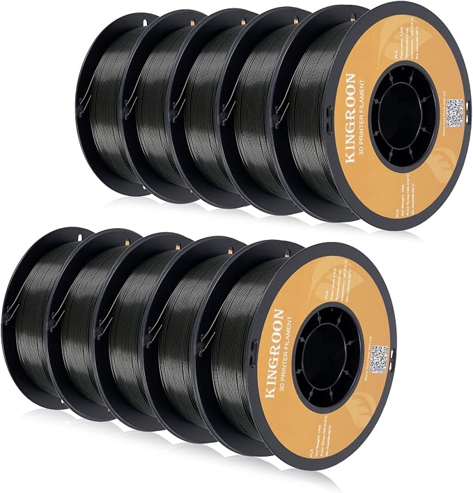 Kingroon PLA 3D Printer Filament,10 Rolls, Dimensional Accuracy +/- 0.02 mm, 10kg Spool(22lbs), 1.75 mm，Black