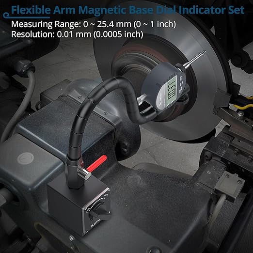 Digital Dial Indicator with Magnetic Base,0-1 Inch/25.4mm Dial Indicator Tools Set for Alogbment with Flexible Arm Base and Indicator Combo for Machine Shop,Automotive Repair & Industrial Use