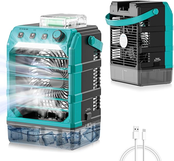 Rozlchar Portable Misting Fan Compatible for Makita 18V Battery, Jobsite Cooling Fan with 1.6L Tank, Stepless Speed & 8H Timer, LED Light, Quiet Airflow for Construction, Camping, Beach(Tool Only)