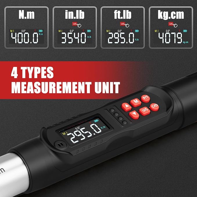 VANPO 1/2 Drive Digital Angle Torque Wrench 14.7-295 ft.lb, ±2% Accuracy | 20-400 Nm Electronic Torque Wrench, Buzzer LED Vibration Alarm, Perfect for Heavy Duty Truck, Bus & Diesel Repair