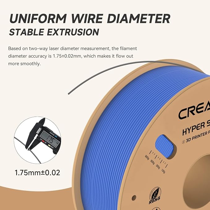 Official Creality Hyper PLA Filament 1.75mm, High Speed PLA 30-600mm/s 3D Printer Filament, Dimensional Accuracy +/-0.02mm, Fit Most FDM 3D Printers，1KG(2.2lbs) Spool Blue