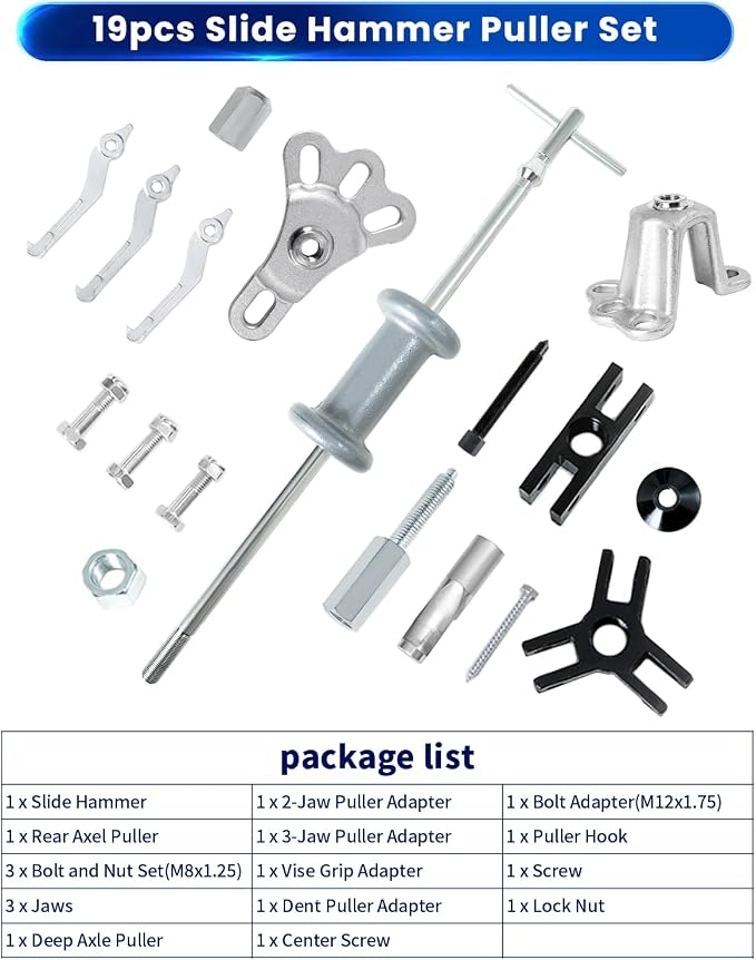 ATPEAM 9-Way Slide Hammer Puller Set | Wrench Adapter Axle Bearing Hub Auto Set, Axle Front Rear Wheel Bearing Dent Hub Gear Puller Remover Set
