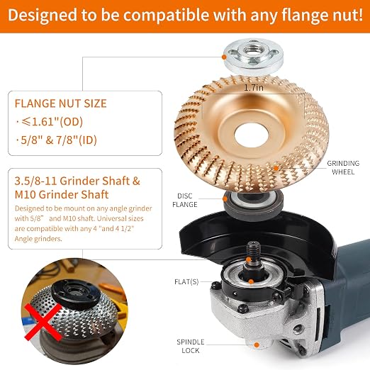 Pomsare 5PCS Angle Grinder Wood Carving Disc Set, Polishing Wheel Pad Sanding Disc for Wood, Stump Grinder Tool Grinding Shaping Disk, Cutting Wheel for 4 1/2 Angle Grinder Attachments Rotary Tool