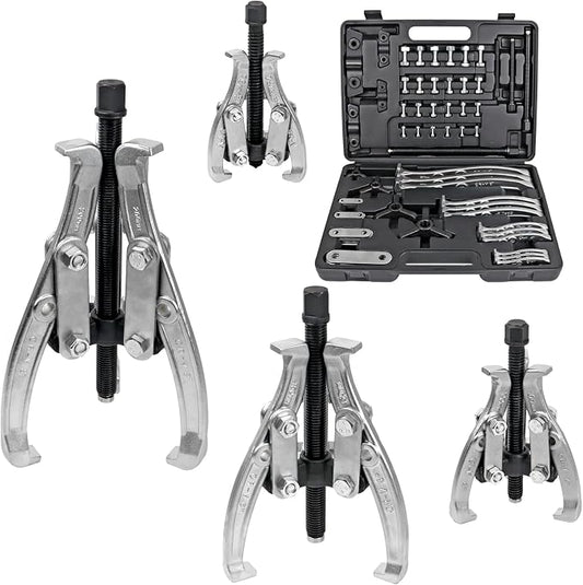 CARVALAX Gear Puller Set, Reversible 2 & 3-Jaw Puller Set, CR-V Steel 3" 4" 6" 8" Bearing Puller Kit (24pc) for Gear, Bearing, Pulley and Flywheel, Puller Tool with Black Carry Box