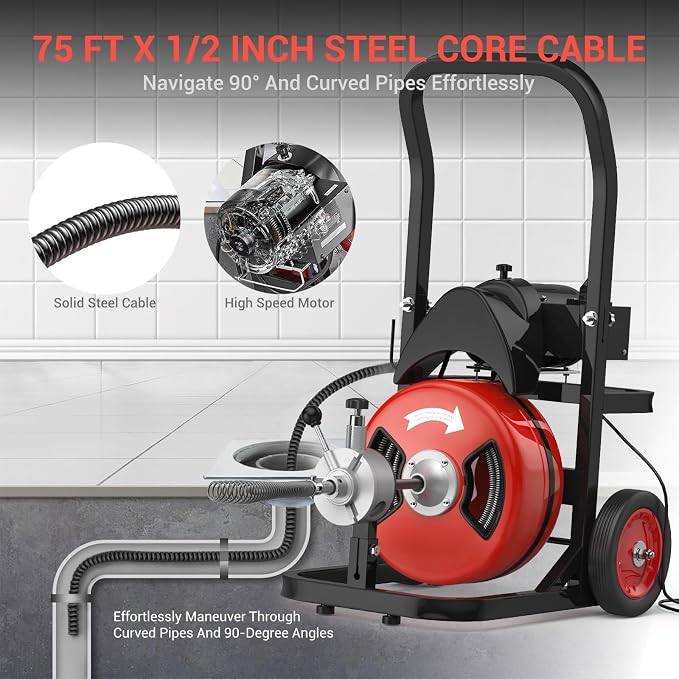 75Ft 1/2 Inch Electric Drain Cleaning Machine