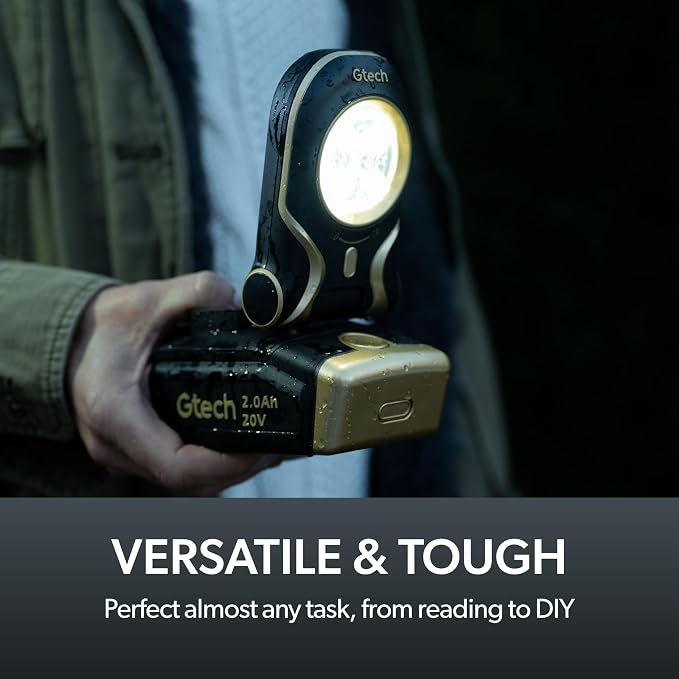 Gtech Portable LED Work Light - 2 Brightness Settings - Rechargeable - 180 Swivel Head and Hook - Perfect for Mechanics, Shops, and Construction - Bare Unit (Battery and Charger Not Included)