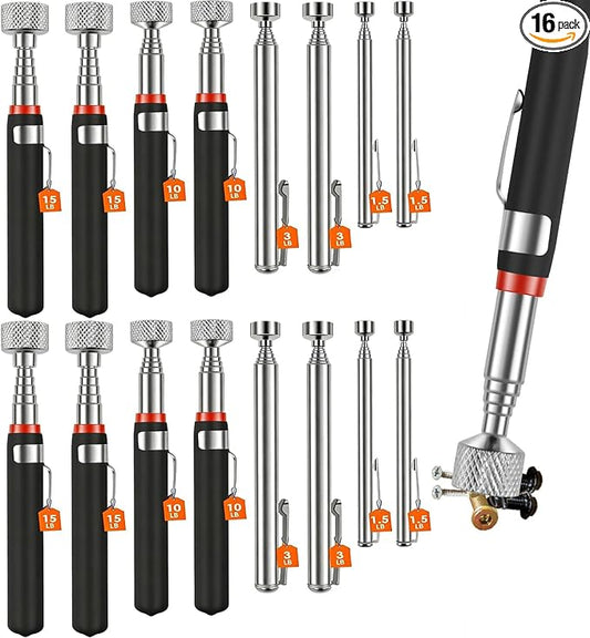 16Pcs Telescoping Magnetic Pickup Tool 15/10/3/1.5LB Extendable Magnet Stick Set Grabber Tools Stainless Steel Portable Bolt Screws Reacher Magnetic Nail Picker for Men Husband Birthday Christmas