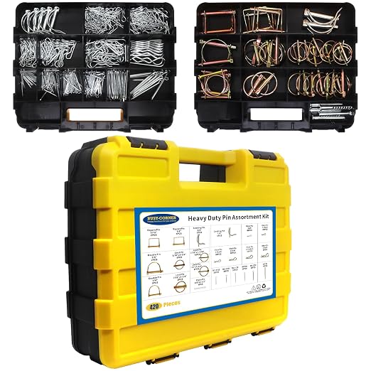 420 PCS Heavy Duty Pin Assortment Kit, Hitch Pins R Clip PIns/ Hair Pins/ Lynch Pins/ PTO Pins/ Cotter Pins/ Clevis Pins for Trucks Trailers Tractors Mowers 3 Point Accessories, Farm, Lawn and Garden