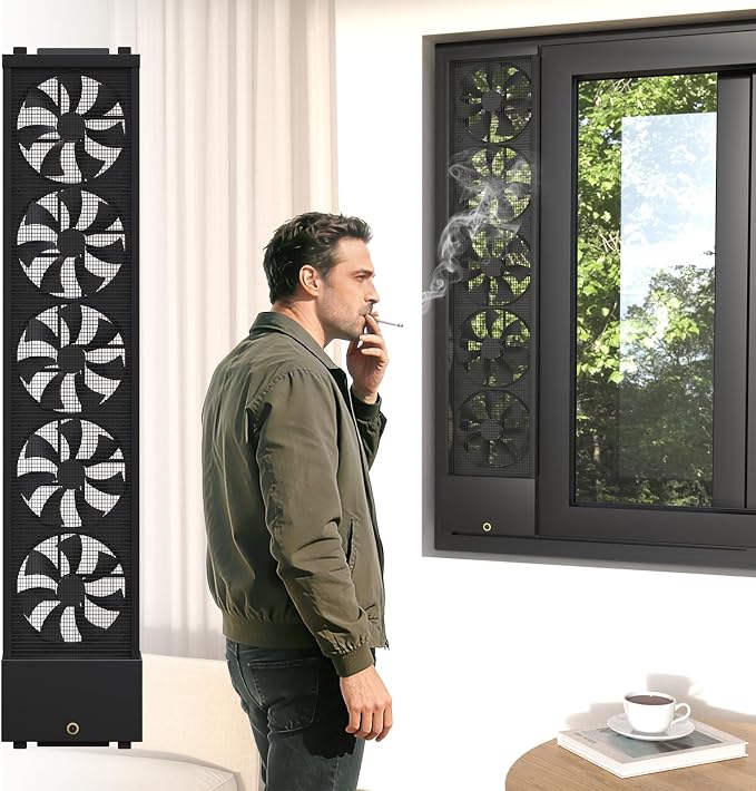Vertical Window Fan for Sliding Windows (Black, 80~85cm/31.5~33.5in) | No Drilling Required Installation, Adjustable Wind Speed, 1.97 IN Retractable, for Bedroom Bathroom Kitchen Office