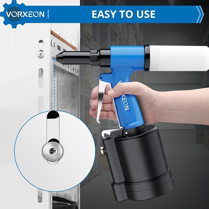 Pneumatic rivet gun Air Riveter 3/32", 1/8", 5/32", 3/16" for Automotive industries Construction Metal maintenance Pulling pressure 3097 lbf