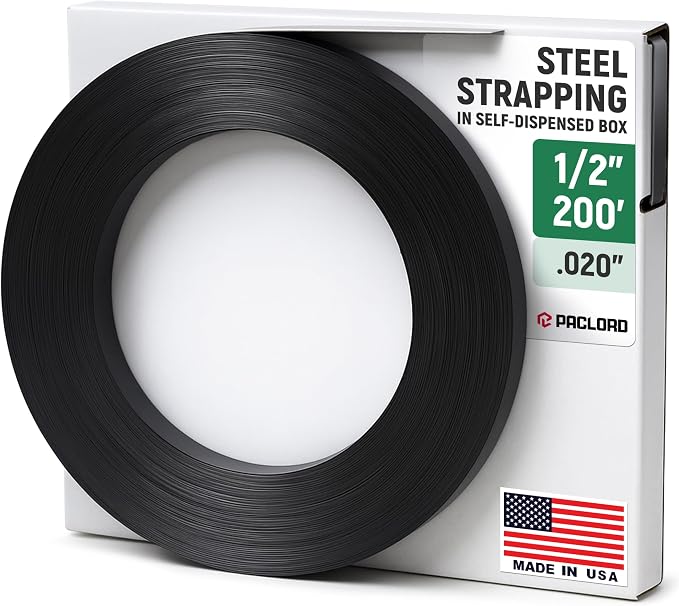 1/2" x 200' Heavy-Duty Steel Strapping in Portable Self-Dispensed Box, 0.020" Thick, 1180 Lbs Break Strength - Pallet Steel Banding with Superior Cut-Resistance - Approved for UPS Shipping | 0.020" Thick, 1180 Lbs Break Strength - Pallet Steel Banding ...