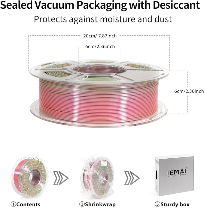 IEMAI Silk PLA Filament 1.75mm 1kg, Dual-Color Gradient Pink to Green 3D Printer Filament, Silky Glossy Finish, Tough & Neatly Wound for DIY, Artistic & Home Décor