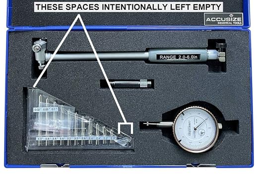 Accusize Industrial Tools 2-6 inch by 0.0001'' Dial Bore Gauge Set, 6'' Stem Length, Ee20-1006 | 6" Stem Length, Self-Centering, Chrome-Plated Handle, Insulated Grip