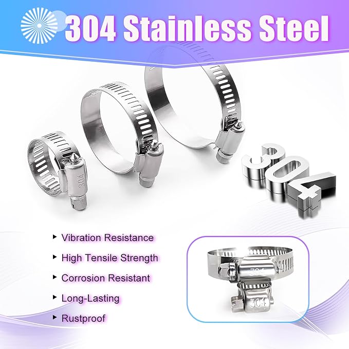 Hose Clamp- Duramedal 30 PCS Stainless Steel Hose Clamps Assortment Kit 1/4''–7/16'' stainless steel hose clamps for Fuel Line, Plumbing, Automotive, Mechanical Applications, Tube, Garden