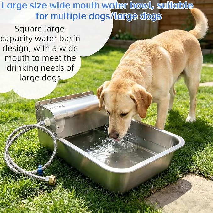 304 Stainless Steel Automatic Dog Waterer - 11L Large Capacity Pet Water Dispenser with 3/4" Brass Adapter & Drain Hole, Anti-Leak Design for Dogs, Cats, Alpacas & Livestock, Outdoor Farm Use