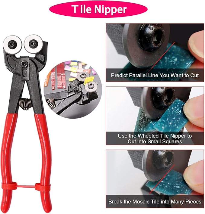 Tayfeim Glass Cutter Tool Glass Cutting Tool Set Kit with Glass Running Pliers Breaking Pliers Wheeled Tile Nippers, Glass Cutter for Stained Glass Mirror Tile Cut，Zipper Package