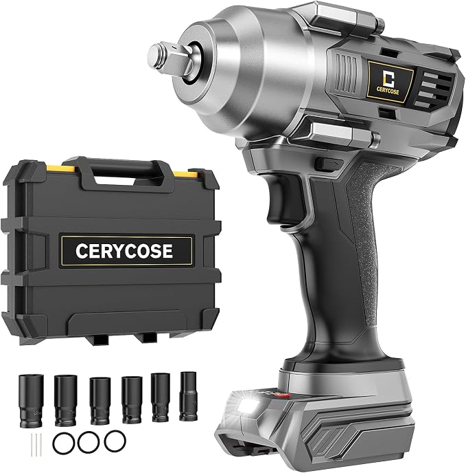 Cerycose Cordless impact Wrench 1/2 inch Compatible with Dewalt 20V Battery, 750FT-LBS (1000N.m) Brushless Electric Impact Gun with LED Work Light & 6 Sockets, High Torque Impact Driver, Bare Tool