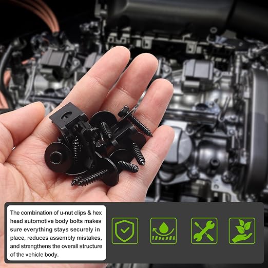 mxuteuk 50PCS M4.2 U-Nut Clips & Hex Head Automotive Body Fender Bolts Kit,for Most Cars Fender,Engine Undertray Cover, Engine Cover & Bumper Fender Liner