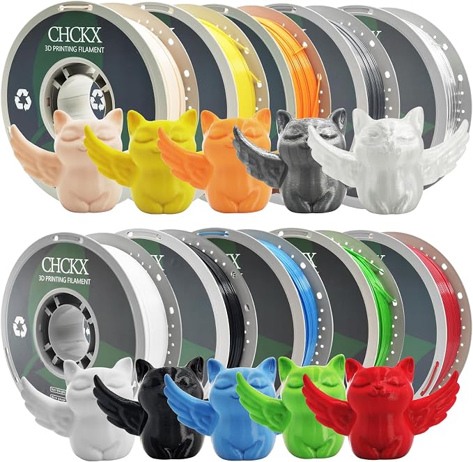 PETG 3D Printer Filament Bundle, 10Rolls,Dimensional Accuracy +/- 0.03 mm, 1kg Spool(2.2lbs), 1.75 mm Fit for Most 3D Printers,Black White Blue Red Skin Green Yellow Transparent Orange Silver
