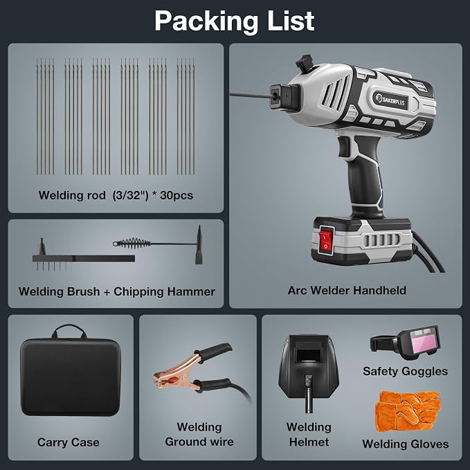 Sakerplus Portable Welding Machine, Handheld Welder Machine 110V, ARC Portable Welder with IGBT Inverter 5 Variable Current Adjustment, 30pcs 3/32" Wire Rods, Welding Helmet, Carring Case Included