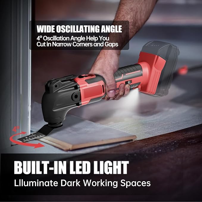 Cordless Oscillating Tool for Milwaukee 18V Battery(No Battery), 6 Variable Speed Brushless-Motor Tool, 22Pcs Multi Tool Kit, Oscillating Saw for Scraping, Sanding, Cutting Wood