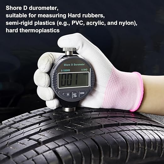 Hardness Tester, Durometer Shore Type D 0-100HD, Digital Durometer 0.1HD Resolution, with Large LCD Display for Rubber, Plastic, Tire, Flooring