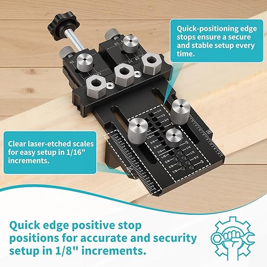 Dowel Jig Kit for Perfect Wood Joints, Self Centering Doweling Jig with 1/4 3/8 1/2 Drill Bushings & Bits, Woodworking Hole Drilling Guide for Cabinet Furniture DIY