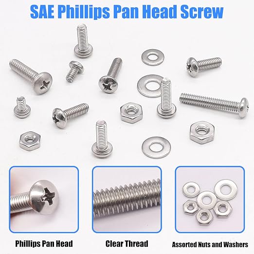 Nuts and Bolts Assortment Kit, 304 Stainless Steel Bolts 8 Sizes #6-32#8-32#10-24 Phillips Pan Head Machine Screws, Assorted Bolts, Nuts and Washers Kit (237PCS)