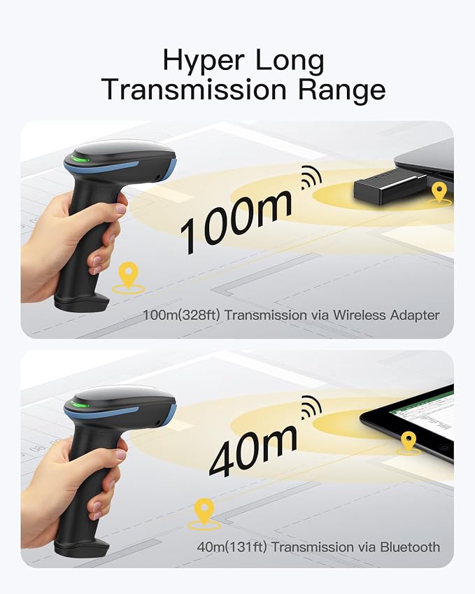 Inateck 2D Barcode Scanner with Intelligent Stand, Wireless QR Code Scanner, Handheld Scanner with APP and SDK, 2D Imager with 2600mAh Battery, BCST-35 Blue