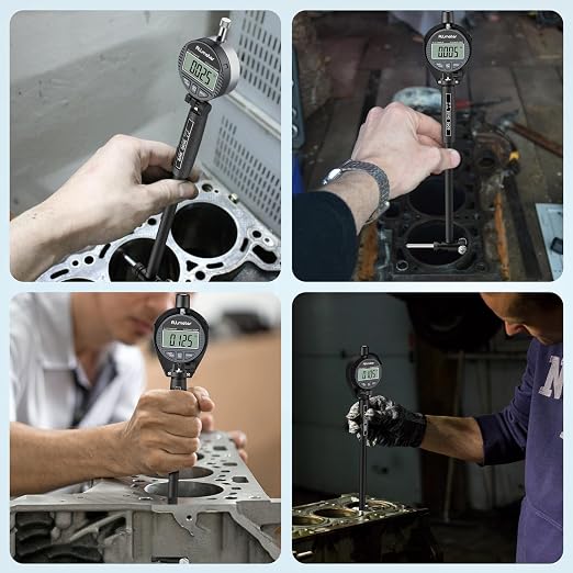 Digital Bore Gauge 1.4"-6",Engine Cylinder Bore Measuring Tool with LCD Display,15 Anvils,6" Measuring Depth,0.0005" Resolution for Cylinder Wear,Taper & Out-of-Round Inspection